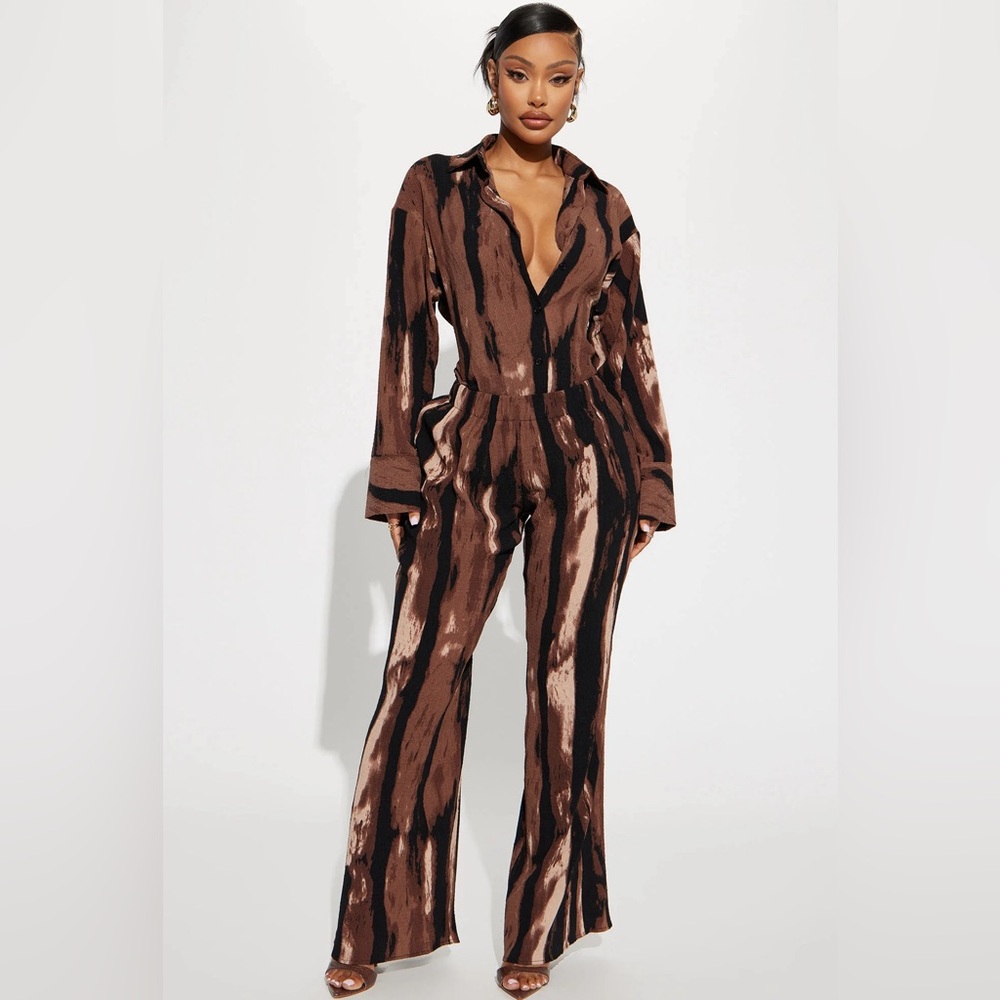 Brown Combination Pants Set